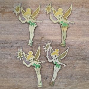 Disney tinkerbell suncatcher tree ornament glitter metalic gold set of 4.